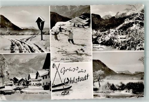 Ohlstadt Auf dem Heimgarten Skifahrer Winter Dorfstraße