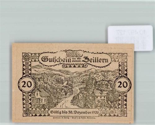 Zeillern Notgeld Gutschein 20 Heller Adler Thron Kranz