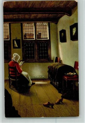 1924 Nr. 29982 - Gemälde von de Hooch - Buch lesen - Holland Wohnstube, Holzschuhe AK
