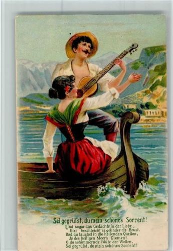 1915 Serie - Sei gegrüßt, du mein schönes Sorrent - Liebespaar im Boot, Gitarre - AK Gute Erhaltung
