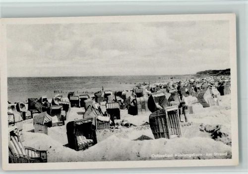 Kühlungsborn 1954 Am Strand, Strandkörbe mit Burgen AK