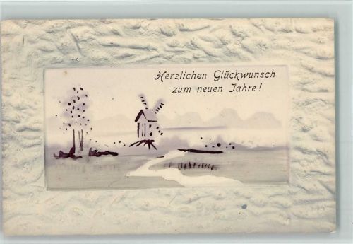 1908 Neujahr - Windmühle im Winter AK