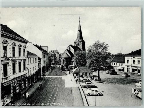 Hilden Mittelstraße Ev. Kirche Marktplatz VW Käfer Fahrrad