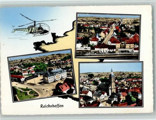 Reichshoffen 1966 Städtekarte mit Hubschrauber AK