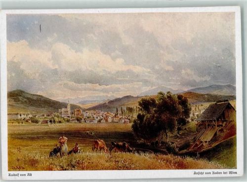 Baden Kühe Bäuerinnen in Tracht sign. Rudolf von Alt