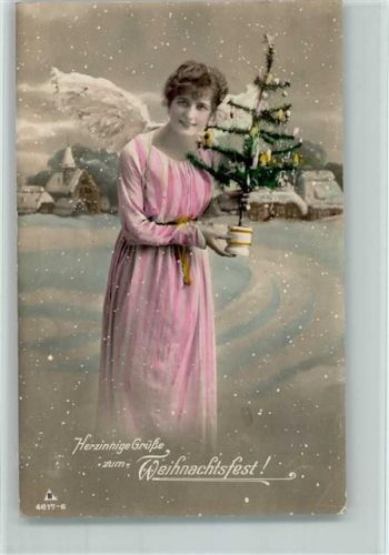 Photochemie Serie 4617-6 - Engel mit geschmückten Weihnachtsbaum , Weihnachten