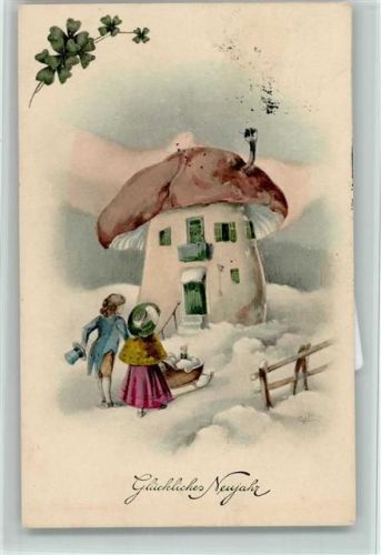 1910 Pilzhaus Neujahr AK