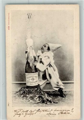1902 Serie Cabinet Sekt Deinhardt und ein Pierrot AK