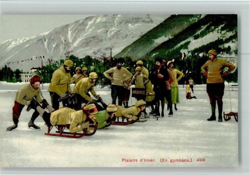 Plaisirs d`hiver - schöne Aufnahme - Schlittensport ,Nr. 498 Verlag Louis Burgy & Co , gute Erhaltung