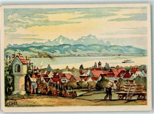 Nonnenhorn Bodenseelandschaft mit Blick in die Schweiz sign Gebhard Braun