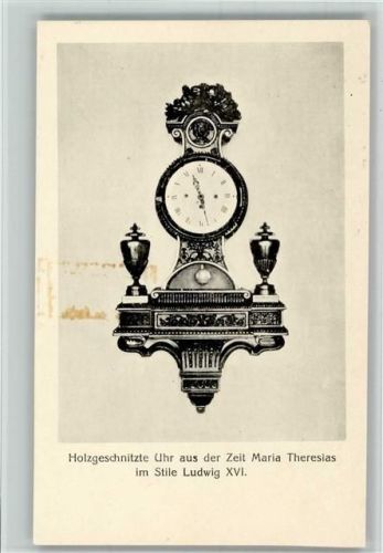 Holzgeschn. Uhr aus der Zeit Maria Theresias AK Uhren Museum Wien