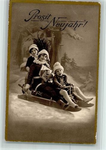 Serie NPG K. 129 Neujahr- Kinder mit einem Schlitten zum Steuern , Bob