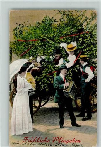 Pfingsten - Maibaum-Wagen, Ziehharmonika Spieler, gute Erhaltung