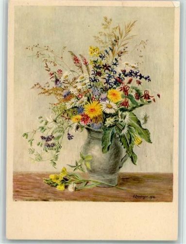 sign Ernst Zuppinger - Blumenvase - Pro Infirmis Spenden AK
