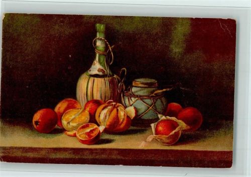 nr. 1227 Wenau Pastell - Stilleben Früchte, Korbflasche AK