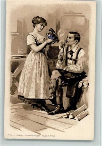 1898 Verlag Jungingers Nr. 44 - Eine Blume für den Hut, Bauer mit Pfeife, gute Erhaltung AK