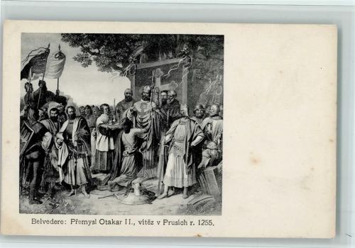 König von Böhmen - Belvedere: Premysl Otakar II, vitez v Prusich r. 1255, AK
