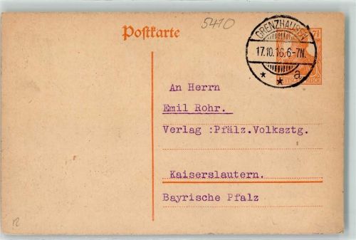 Grenzhausen 1916 Ganzsache