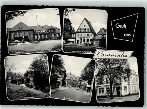 Bramsche Bahnhof Blick vom Kirchplatz Hasepartie Brückenort Postamt