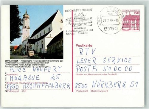 Aschaffenburg Ganzsache Aichach a. d. Paar