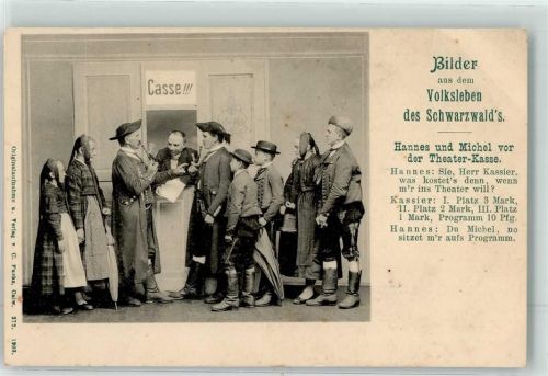 Calw 1903 Schwarzwälder in Tracht an der Theaterkasse