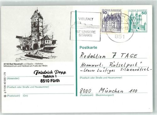 Bad Neustadt Ganzsache Hohntor Zeichnung