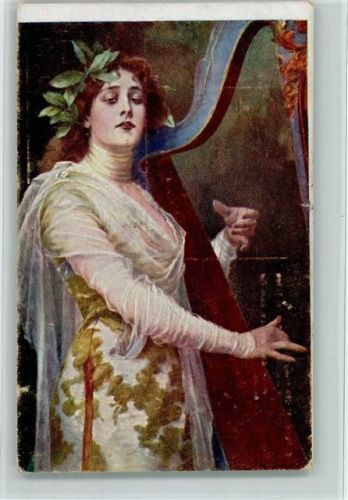 Salon J.P.P. 2114 - Gemälde von Kiesel: Harfenspielerin AK