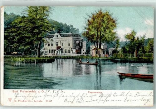 Bad Freienwalde 1905 Gasthaus Papenmühle Teich Enten Ruderboote