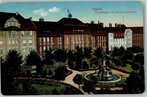 Oppeln 1917 Friedrichplatz mit Monumentalbrunnen