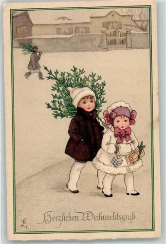 sign. Carl Lindeberg Meissner u. Buch Serie 2639 - Weihnachten Kinder Tannenbaum Künstler