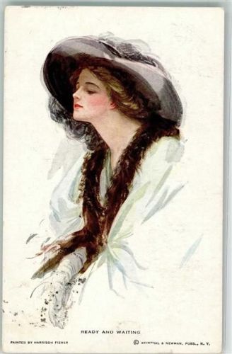 1913 Ready and waiting Junge Frau mit Handschuhen in Erwartung Hutmode Reinthal & Newman No.418