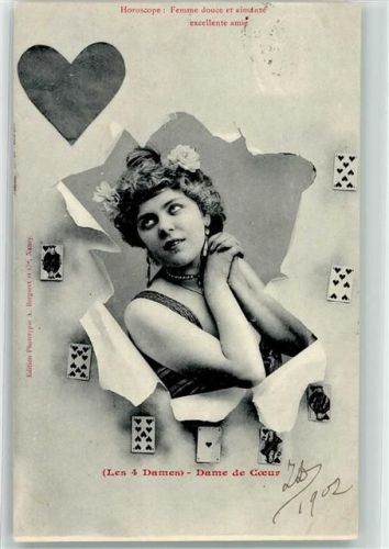 1902 Edition Phototypie Bergeret Herz Dame durchbrochene Papierwand