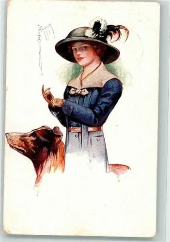 sign. Court Barber Frau mit Hund Windhund 1917 Künstlerkarte