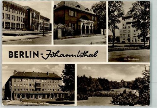 10115 O1197 Johannisthal Foto AK Mittelschule Standesamt Sterndamm HO-Gasthaus Zum Stern Parkanlage