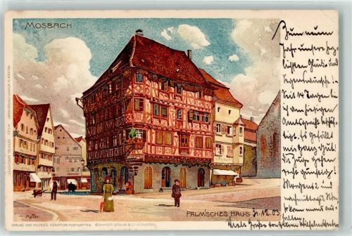 Mosbach 1904 Palm'sches Haus sign. Mutter Bahnpoststempel Zg. 35