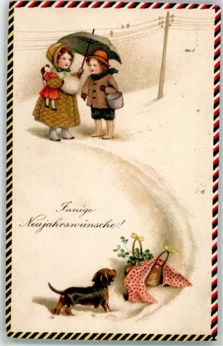1917 Rand : Zweibund Farben Kinder Puppen Muff Regenschirm Neujahr