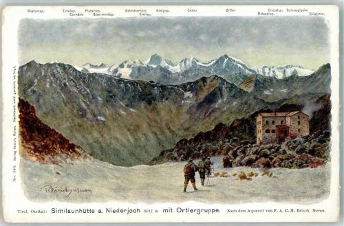 Similaunhütte sign. Reisch, F.A.C.M. Künstlerkarte