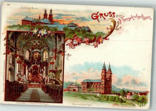 96231 W8623 Staffelstein , Oberfr Lithographie Kirche Vierzehnheiligen