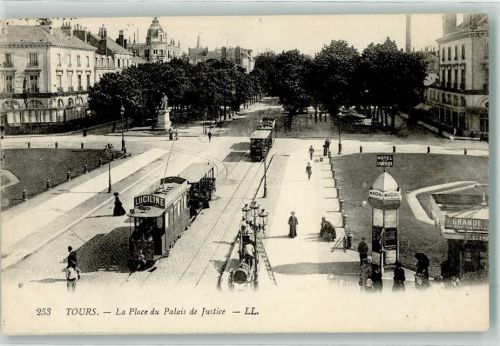 Tours 1912 la Place du Palais de Justice Straßenbahn Litfaßsäule