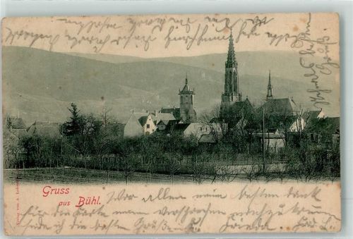Bühl 1901 mit Kirche St. Peter und Paul und Rathaus