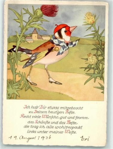 1936 Vogel vermenschlicht Gedicht Lied Nr. 4719 Verlag Josef Müller