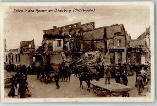 Ortelsburg WK I Wohlfahrt-Postkarte Leben in Ruinen