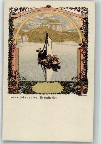 Verkleinerte Wiedergabe des Künstler Handdruckes Hans Schroedter: Hochzeitsblatt