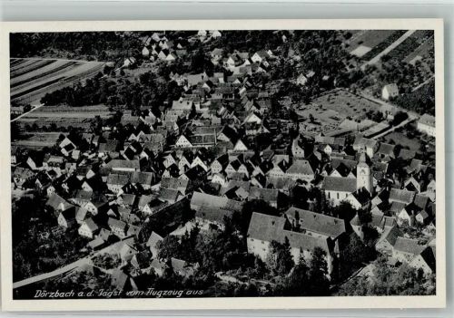 Dörzbach 1942 Fliegeraufnahme des Ortes mit der Dreifaltigkeitskirche