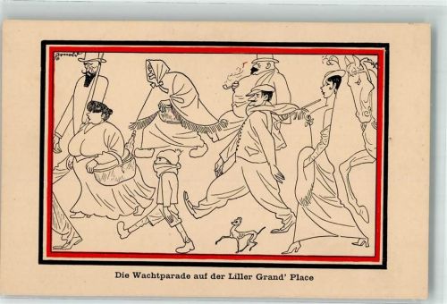 Die Wachtparade auf der Liller Frand Place Karikatur sign. Arnold Karl