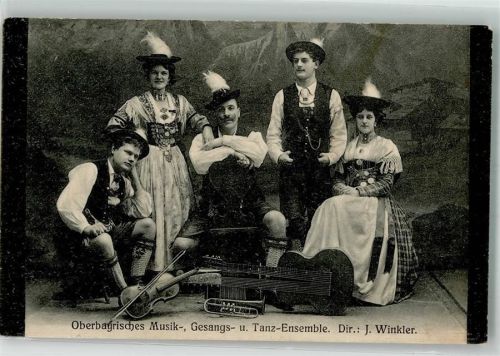 Lichtdruck Alfred Schwab Oberbayr. Musik- und Tanz Ensemble Kontragitarre Trachten