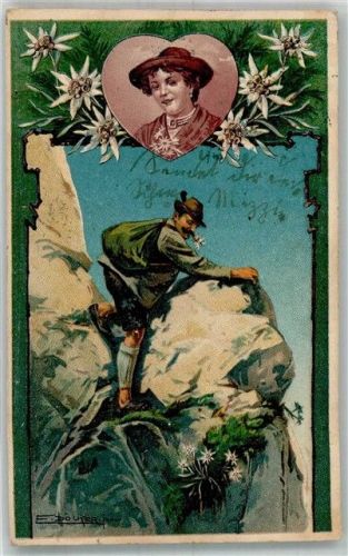 1902 Bergsteiger Edelweiß Herz Poesie / Liebe