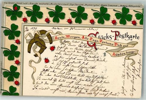 1899 Glücks-Postkarte Hufeisen Glücksklee Verlag J.C. Schmidt Erfurt