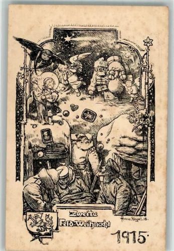 1915 FFeld Weihnacht Schützengraben Engel Weihnachtsmann sign. Herm. Vogel