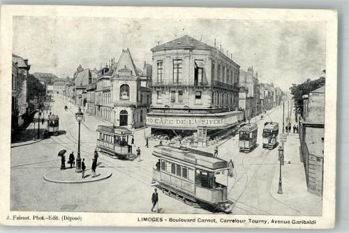 Limoges 1904 Cafe de L´ Unvers Straßenbahn Boulevard Tourny